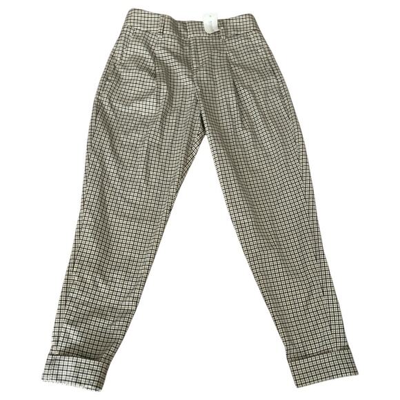 NWT Banana Republic cropped cuffed pants 00P petite plaid cream ecru black - Picture 1 of 14